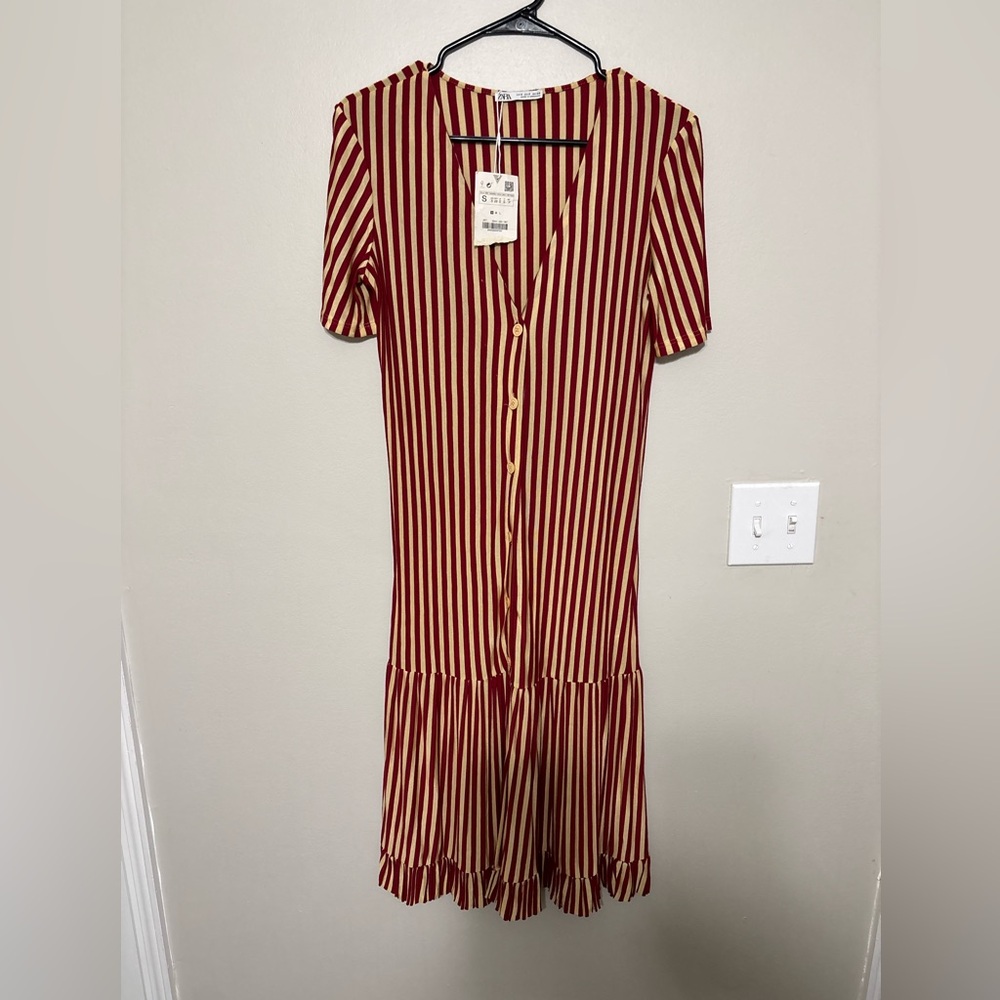 Red and White Striped Button-Down Dress